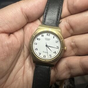 Working Vintage Citizen Riviere Quartz Mens Watch Gold Tone 35mm Fit 7.5" Runs
